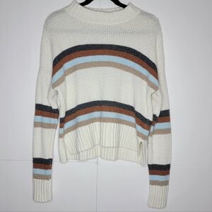 So Striped Cropped Sweater Cream Brown Blue Women’s Large